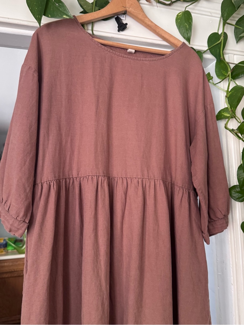 Grae cove linen blend dress light brown modest prairie minimal mid to long boho - Picture 2 of 5